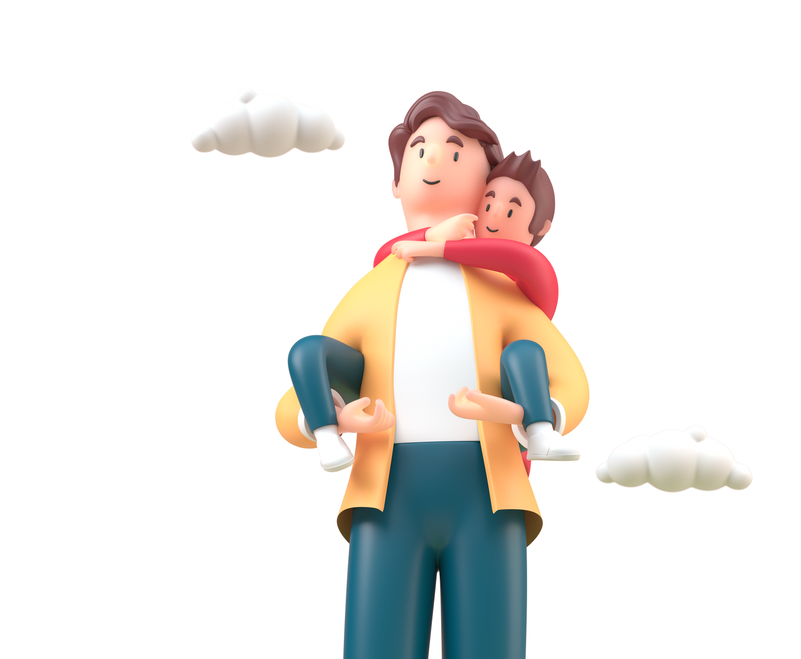 Father Holding his Son on His Back. 3D Illustration